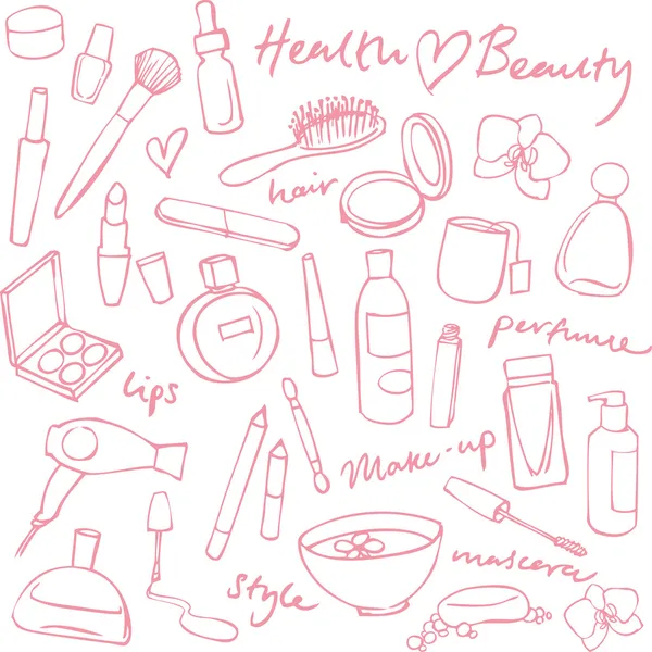 Belleza y cosméticos garabatos — Vector de stock