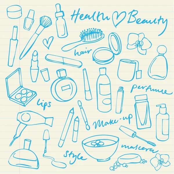 美容和化妆品的涂鸦 — 图库矢量图片
