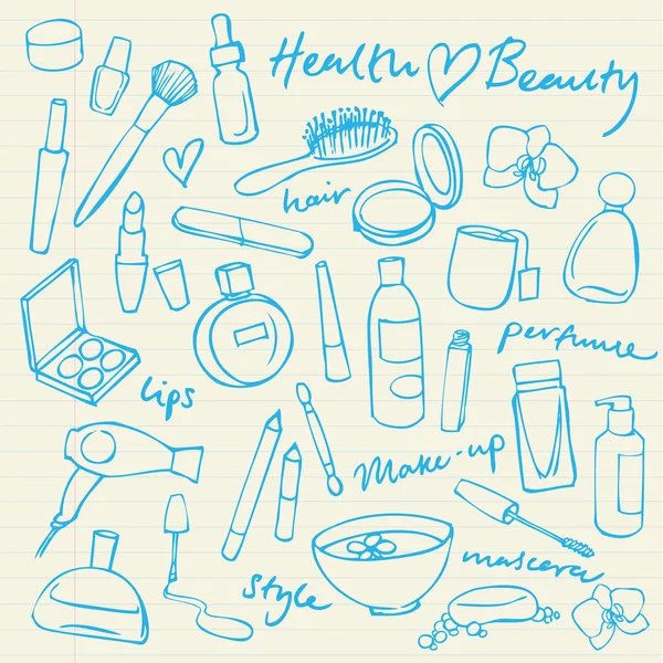 Belleza y cosméticos garabatos — Vector de stock