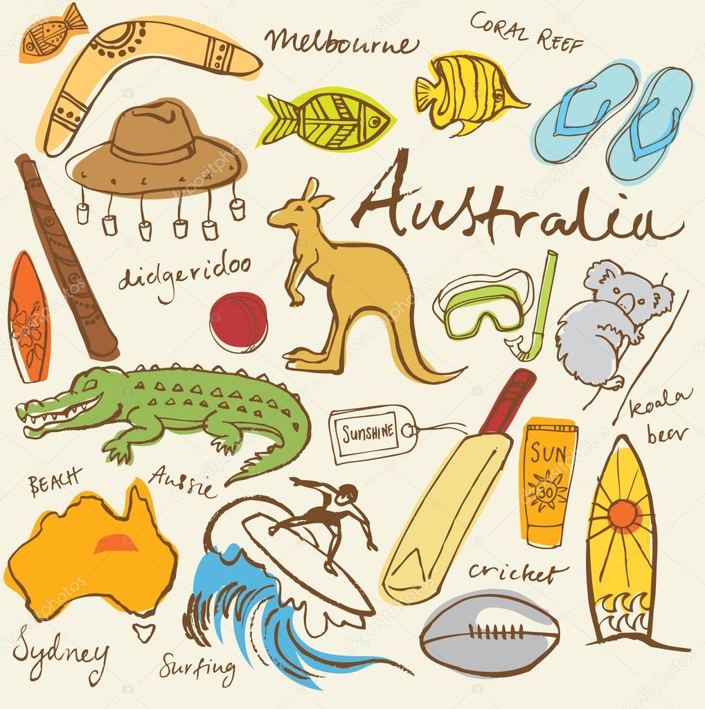 Collection of Australia doodle — Stock Vector © OMW 48659391