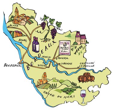 Fransa Bordeaux şarap bölgesi Haritası