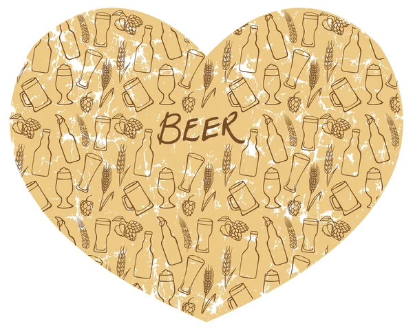 Ícones de cerveja em forma de coração — Vetor de Stock