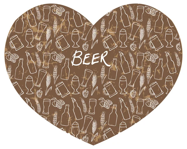 Icônes de bière en forme de coeur — Image vectorielle