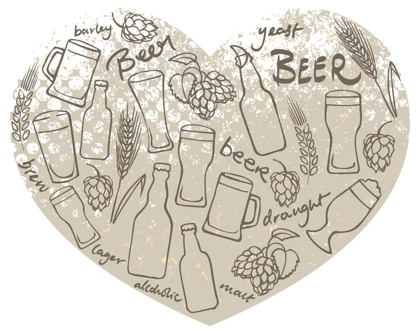 Piwo ikony w kształcie serca — Wektor stockowy