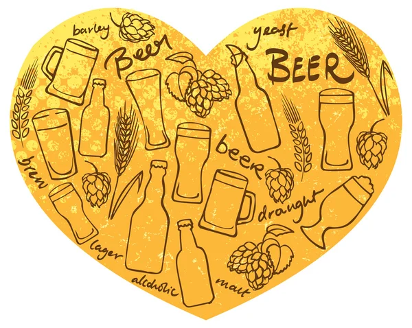 啤酒中的心形状图标 — 图库矢量图片