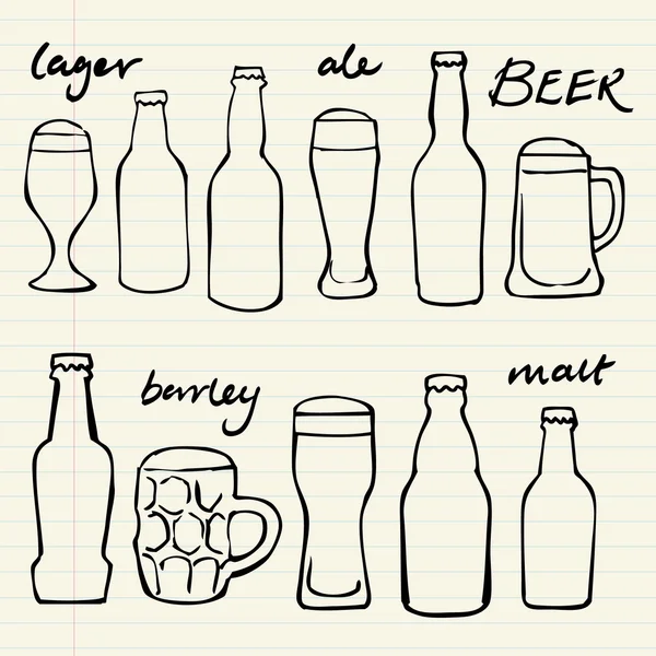 Různé pivní doodle — Stockový vektor