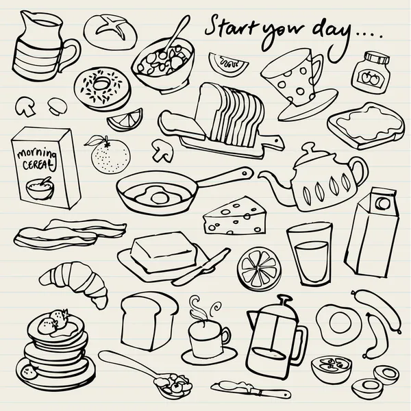 Petit déjeuner doodle — Image vectorielle