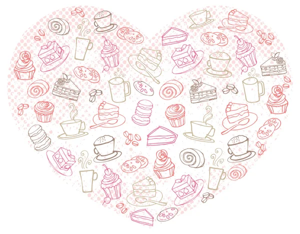Thé et gâteaux au cœur — Image vectorielle