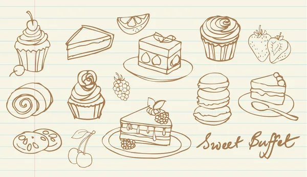 蛋糕和面包店的涂鸦 — 图库矢量图片