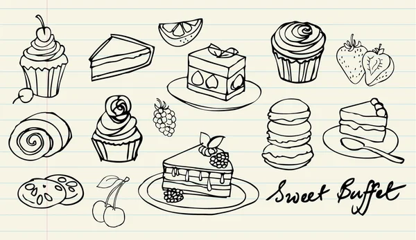 Cakes en bakkerij-doodle — Stockvector