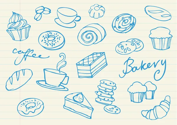 Kuchen und Backwaren-Doodle — Stockvektor