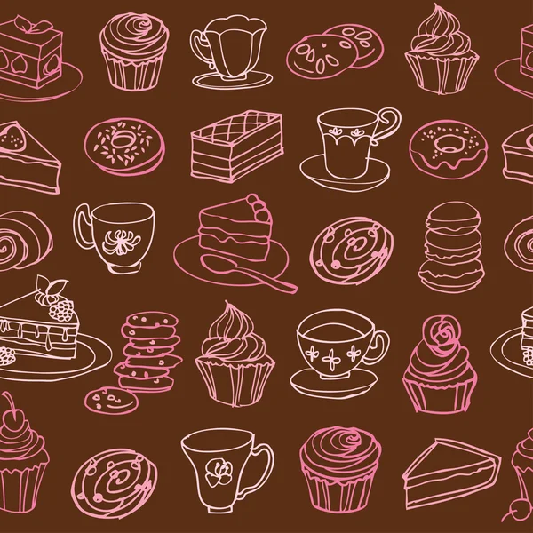 Patrón de café y pasteles — Vector de stock