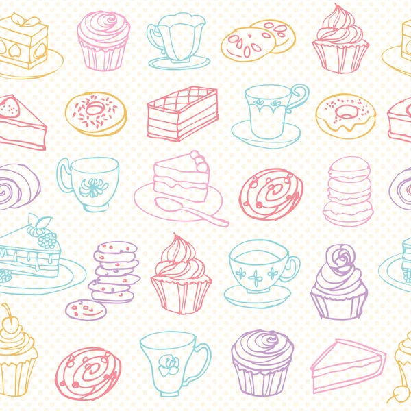 茶和蛋糕的模式 — 图库矢量图片
