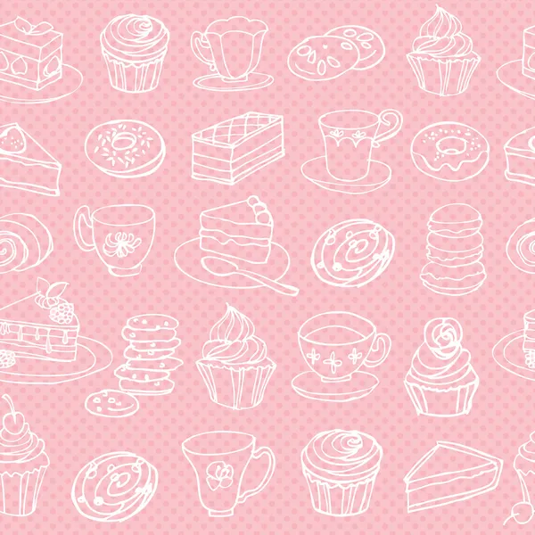 茶和蛋糕的模式 — 图库矢量图片