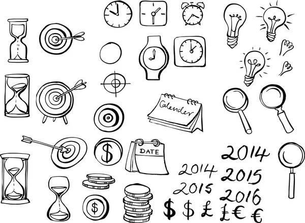 Estrategia de negocio doodle icono conjunto — Vector de stock