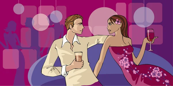 Couple dans bar à cocktails — Image vectorielle