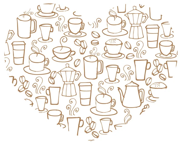 Coffee icons on heart shape — Stock Vector