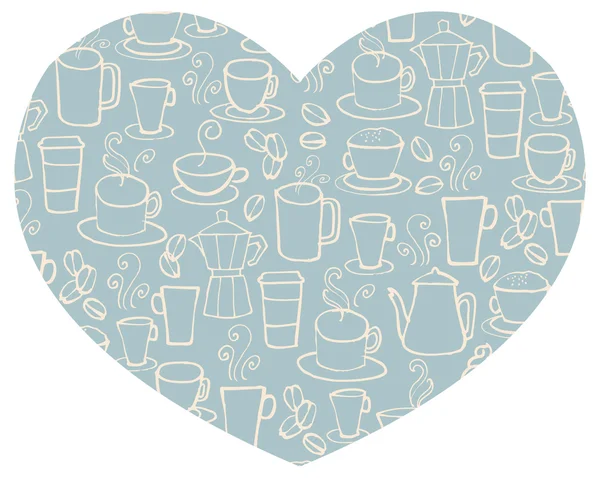 Koffie pictogrammen op hart vorm — Stockvector