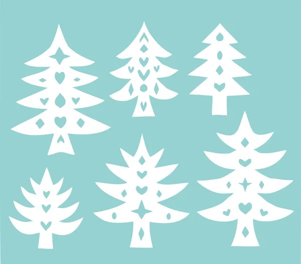 Dekorative handgeschnittene Weihnachtsbäume — Stockvektor