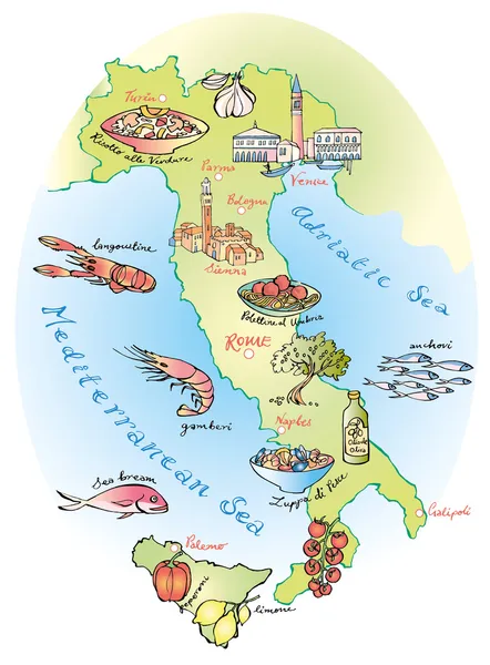 Mapa alimenticio de Italia — Archivo Imágenes Vectoriales