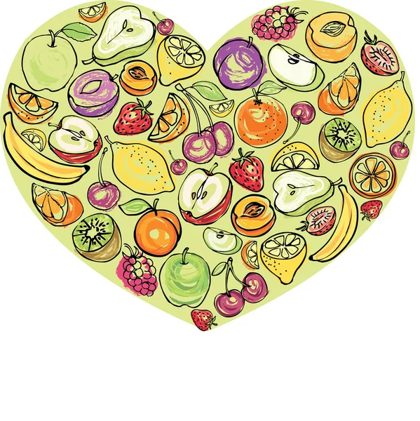 Fruits dans le cœur — Image vectorielle