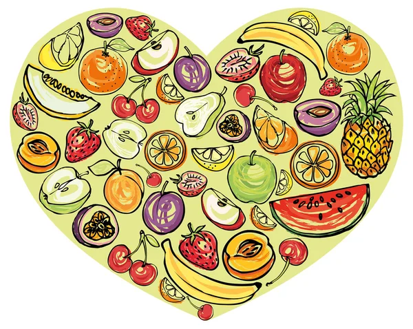 Frutti nel cuore — Vettoriale Stock