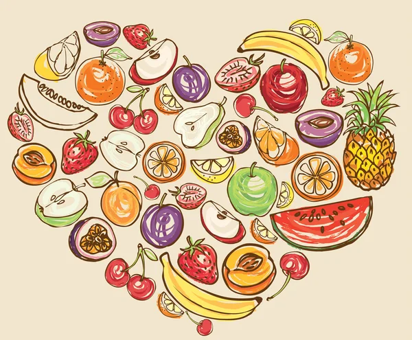 Frutos no coração —  Vetores de Stock