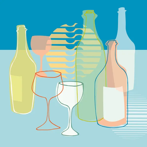 Bouteille de vin et verres — Image vectorielle
