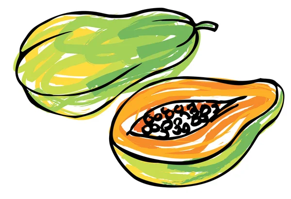 Papaya entera y media — Vector de stock