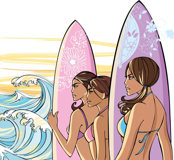 Sexy surf kuikens — Stockvector