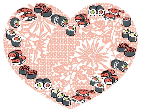 Sushi en forma de corazón — Vector de stock