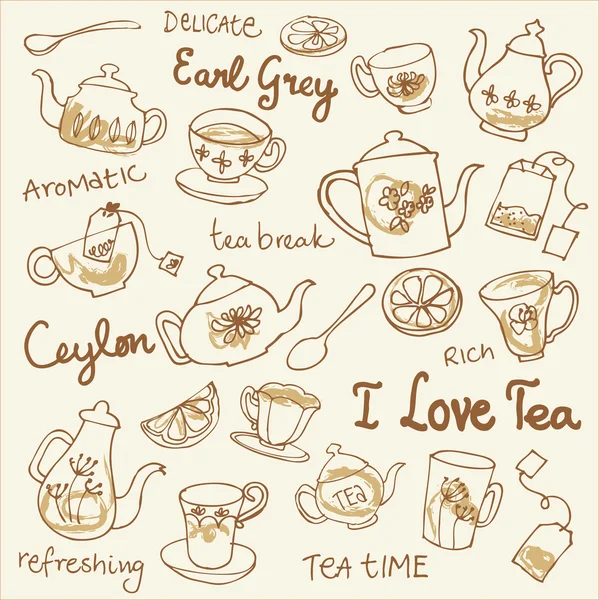Théières et tasses à thé — Image vectorielle