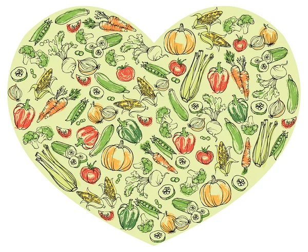 Vegetables in heart — Stock Vector