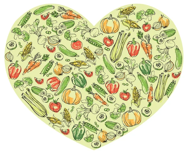 Verduras en el corazón — Vector de stock