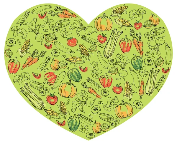 Grönsaker i hjärtat — Stock vektor