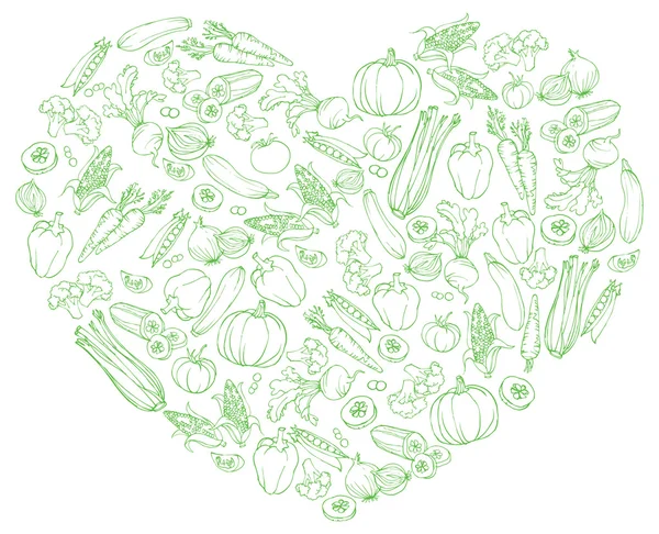 Zelenina v srdci — Stockový vektor