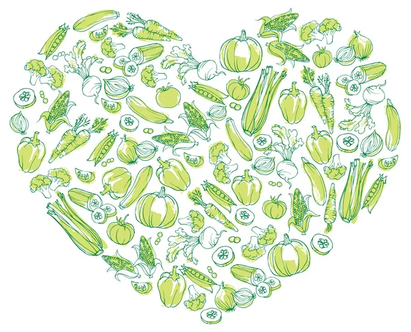 Овощи в сердце — стоковый вектор