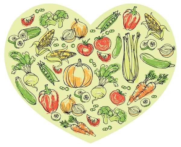 Verduras en el corazón — Vector de stock