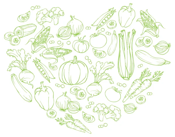 Verduras en el corazón — Archivo Imágenes Vectoriales