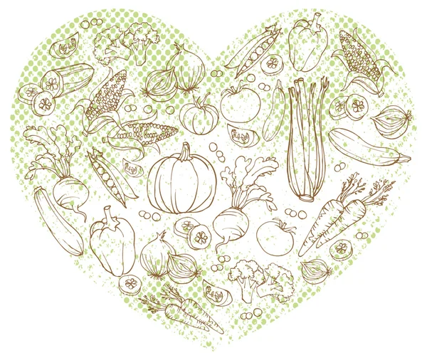 Gemüse im Herzen — Stockvektor