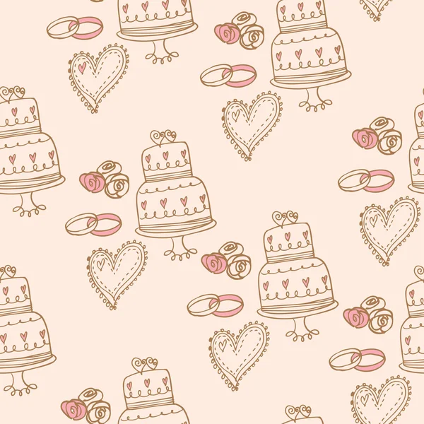 Cakes van het huwelijk en hart patroon — Stockvector