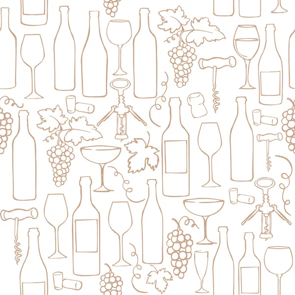 Botellas de vino, vasos y uvas — Vector de stock
