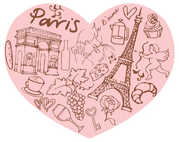 Iconos de París en forma de corazón — Archivo Imágenes Vectoriales