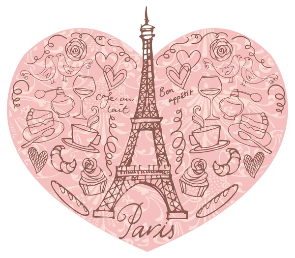 Paryż ikony w kształcie serca — Wektor stockowy