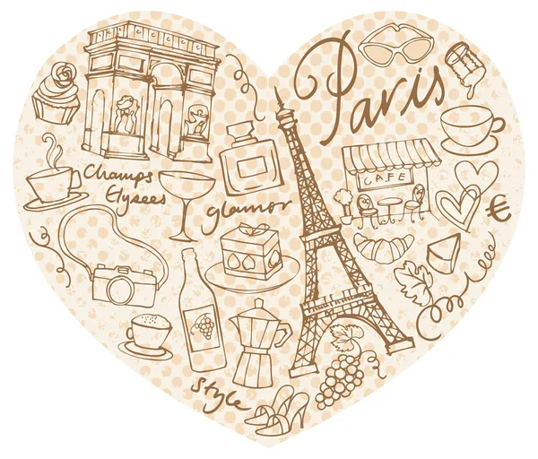 Paris  icons in heart shape — Stock Vector