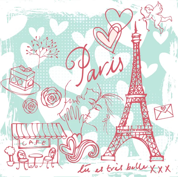 Amor e romance em Paris — Vetor de Stock