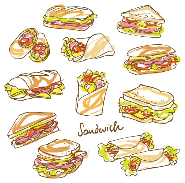 Latar belakang doodle sandwich - Stok Vektor