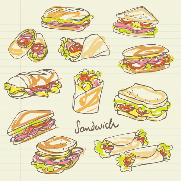 Sandwich doodle pozadí — Stockový vektor