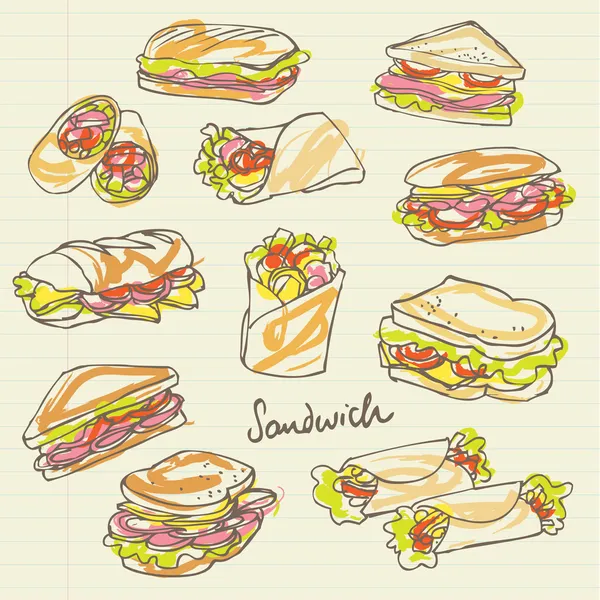 Sandwich doodle achtergrond — Stockvector