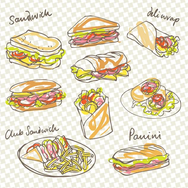 Sandwich doodle bakgrund — Stock vektor